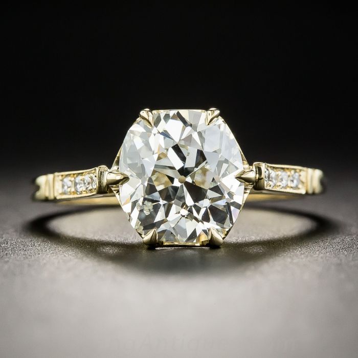Old mine cut diamond engagement ring top
