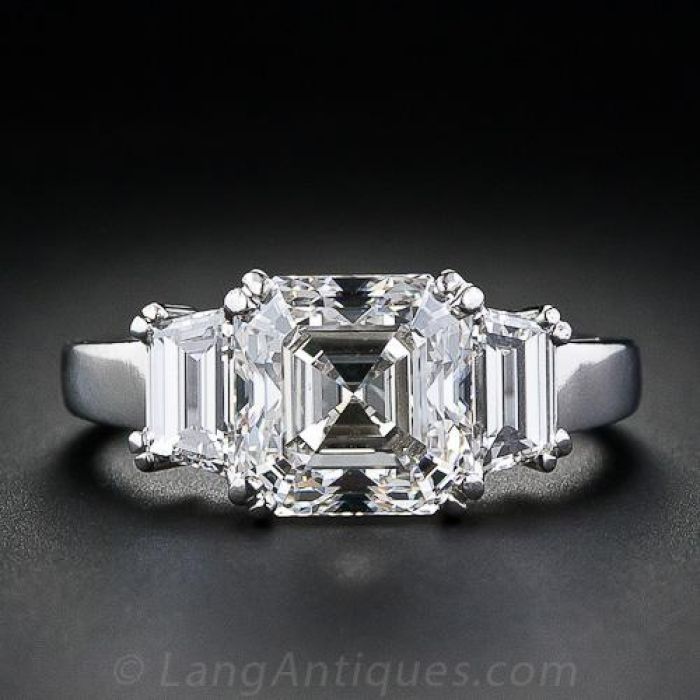3.20 Carat Asscher Cut Diamond Engagement Ring GIA G VS2