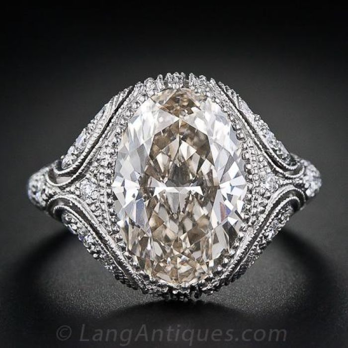 4.44 Carat Oval Diamond Vintage Style Engagement Ring