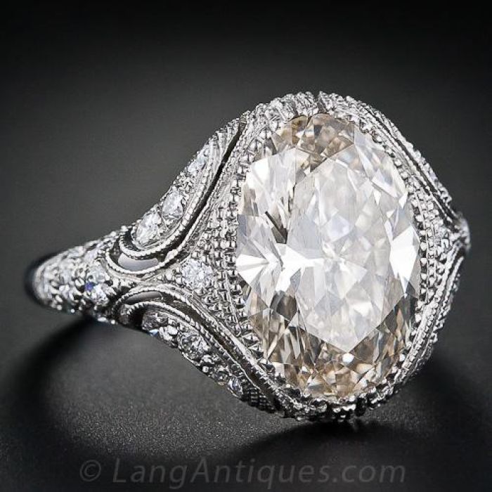4.44 Carat Oval Diamond Vintage Style Engagement Ring