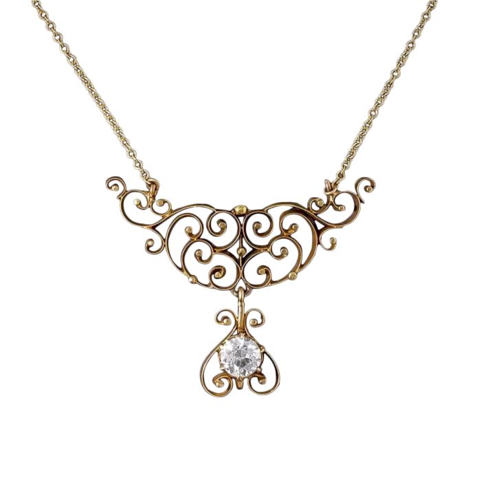 Victorian Scroll Necklace with .68 Carat Diamond Dangle