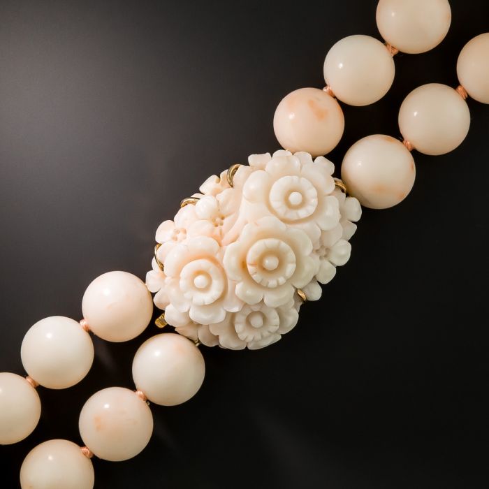 Angel Skin Coral Double Strand Necklace