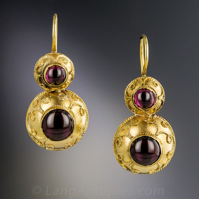 Antique 18K Yellow Gold Garnet Earrings