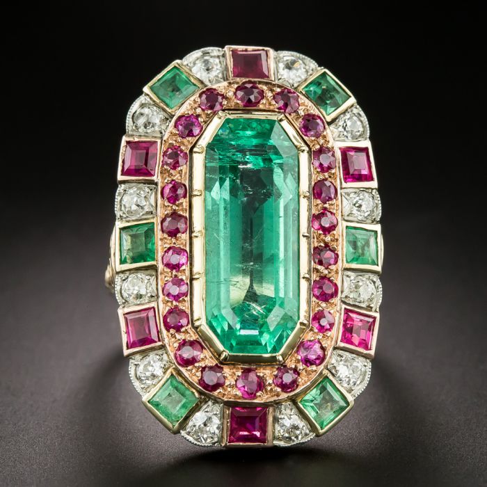 Size 7 7.25 discount Emerald Ruby Fine Art Ring Solid 925 Sterling Silver/Gold Round Gems