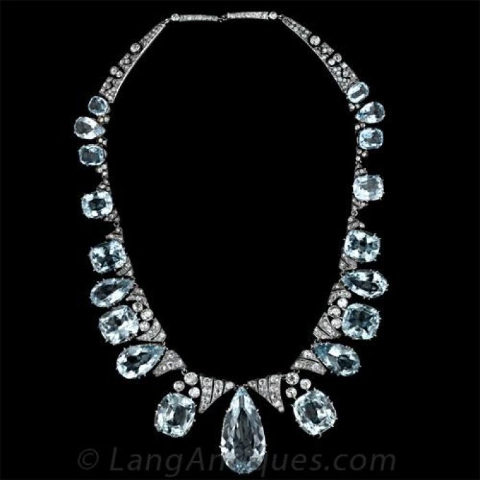 Antique Aquamarine and Diamond Necklace