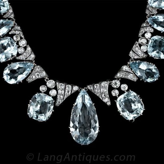 【ヴィンテージ】アクアマリン&ダイアモンドネックレス Antique Aquamarine and Diamond Necklace