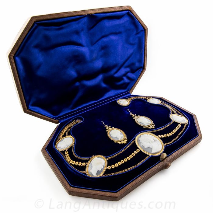 Cameo earrings deals and necklace set