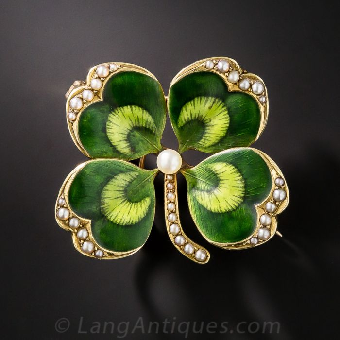 Antique Four Leaf Clover Pendant Brooch by Krementz
