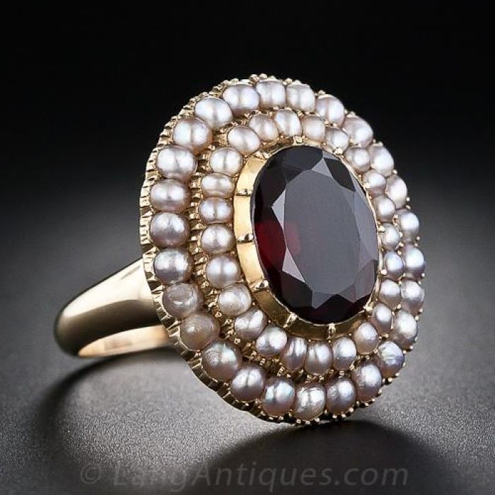 Vintage Sterling Silver garnet and pearl outlet ring