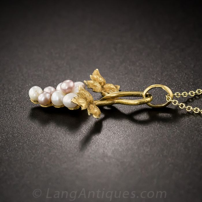 Antique Natural Pearl Grape Cluster Necklace