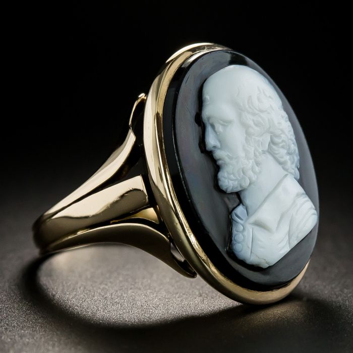 Antique Victorian Hand Carved Onyx Hardstone Cameo Unmounted Superbly Detailed Profile shops of Gentleman 1800s Two Color Ring Size