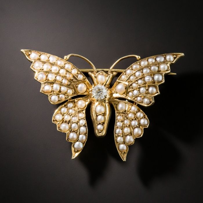 Butterfly Brooch In 14K Yellow Gold And Mother-of-Pearl