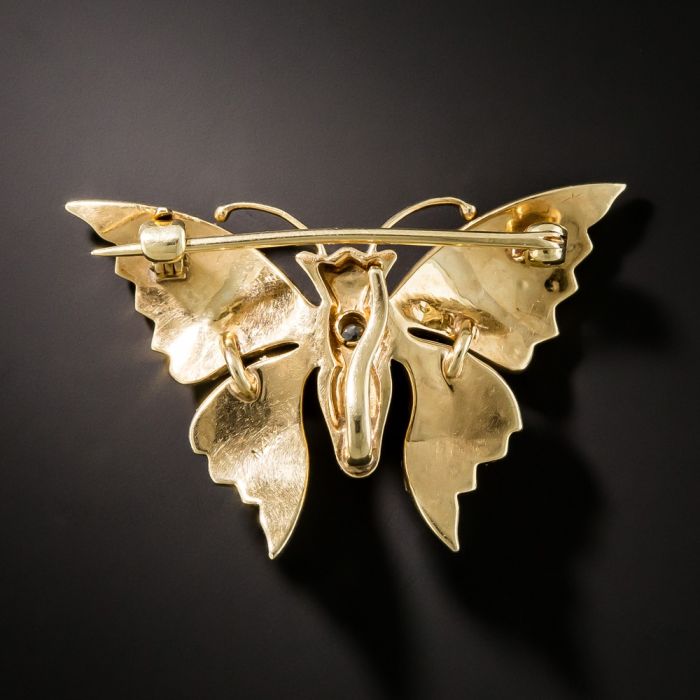 pompompearlページ Antique Seed Pearl and Diamond Butterfly Pin