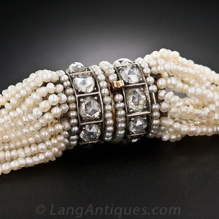 Antique Seed Pearl and Diamond Choker Necklace