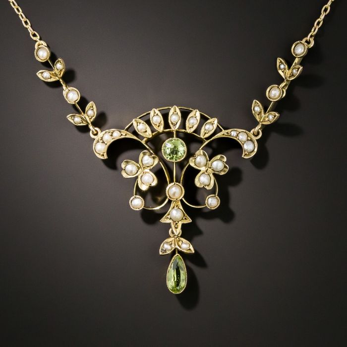 Antique Seed Pearl and Peridot Necklace
