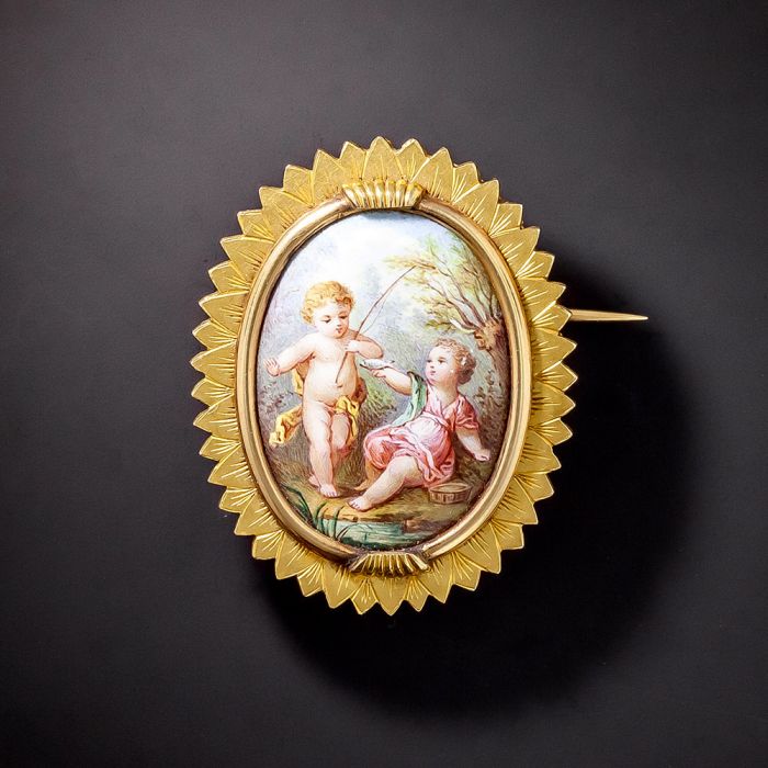 トールペイント作品Antiques & Collectibles Antique Swiss Enamel Picture Brooch/Pendant, French 1838-1847