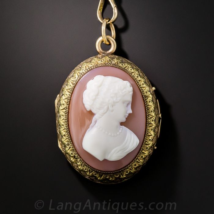 Antique Victorian Cameo Locket Necklace