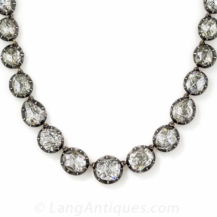 Antique Victorian Rose Cut Diamond Riviere Necklace