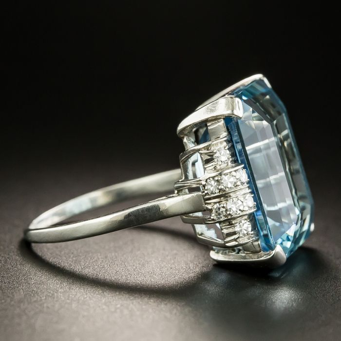 Art Deco 13.25 Carat Aquamarine and Diamond Ring