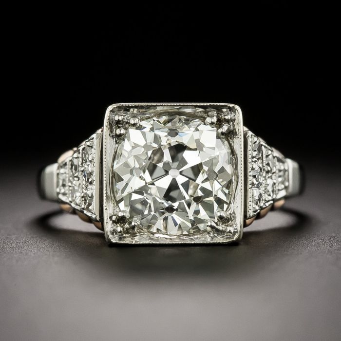Art Deco Carat Old Mine-Cut Diamond Ring GIA M SI2