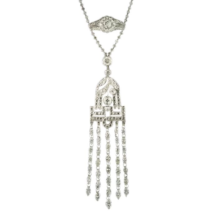 Art Deco 20.00 Carat Diamond Cascade Necklace