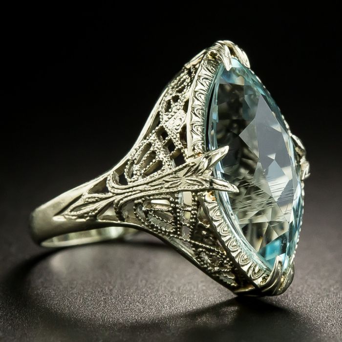 Art Deco 4.50 Carat Marquise-Cut Aquamarine Ring