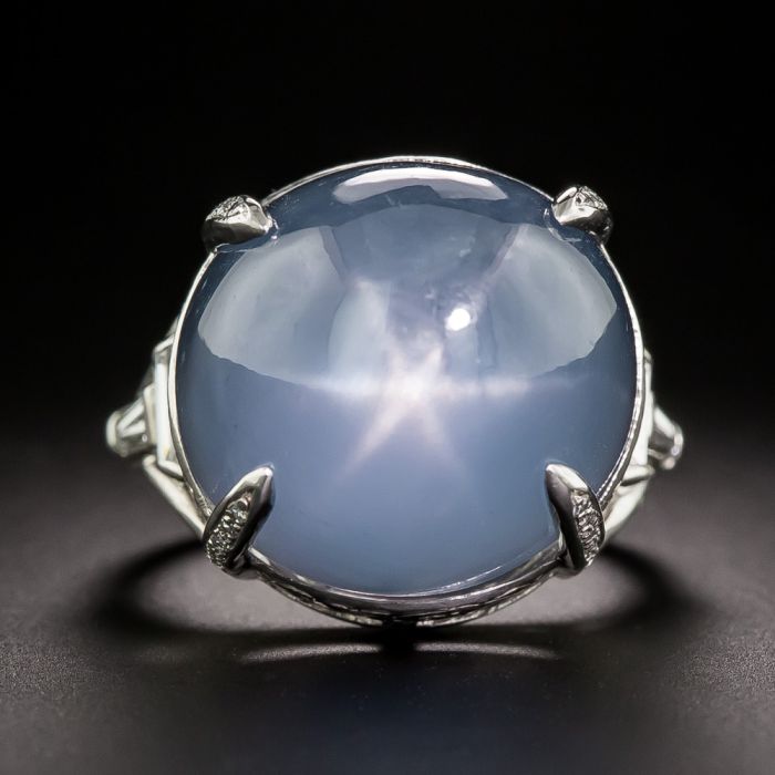 Art Deco Carat High Domed Star Sapphire and Diamond Ring