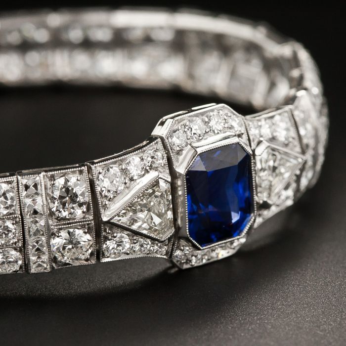 Art Deco Carat Sapphire and Diamond Platinum Bracelet