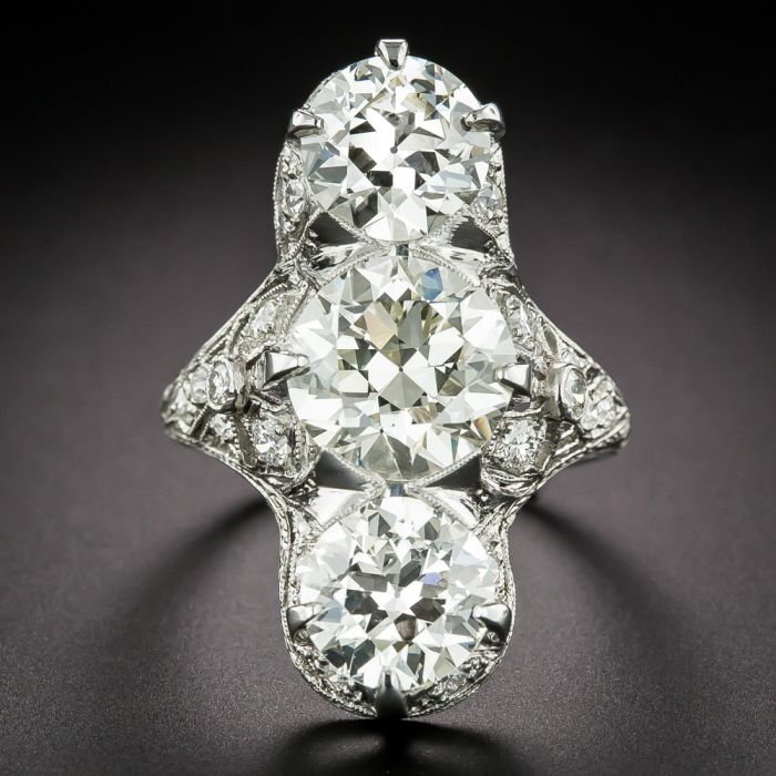 Art Deco Carats Three-Stone Diamond Ring GIA
