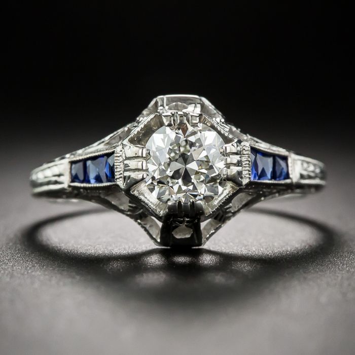 Art Deco Carat Diamond and Sapphire* Engagement Ring by