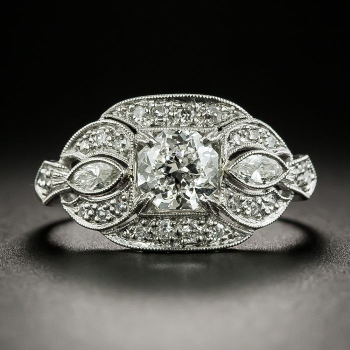 Art Deco Carat Octagonal-Cut Diamond Engagement Ring GIA J SI2