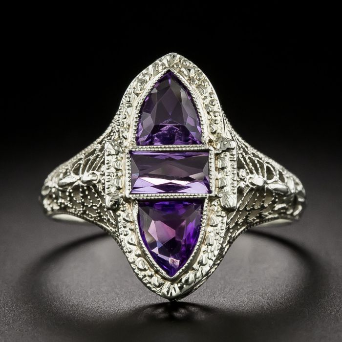 Art Deco Amethyst Filigree Ring by J.J. Sommer Co. - Antique