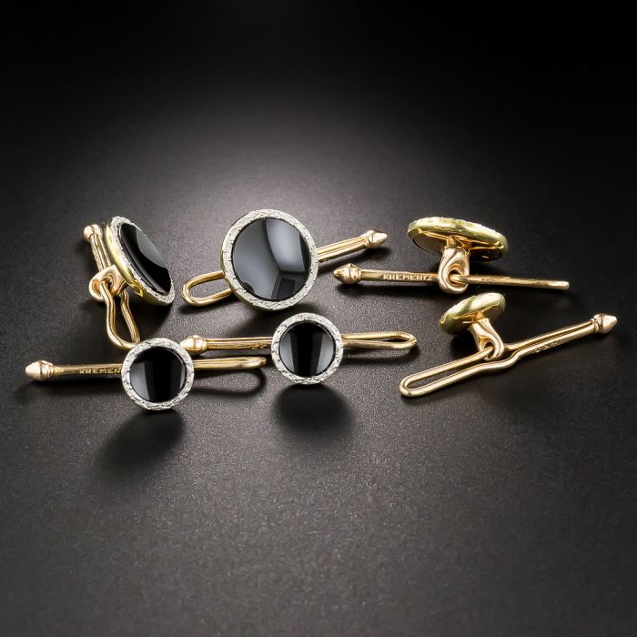 Boutons De Manchette Art Déco - Onyx Noir Et Argent | Pour Chemise, Costume Vintage