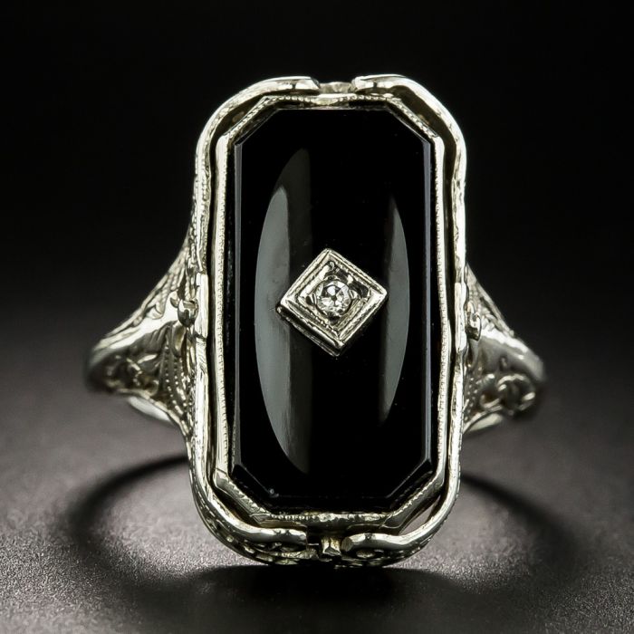 Art Deco Cameo Onyx Filigree Flip Ring