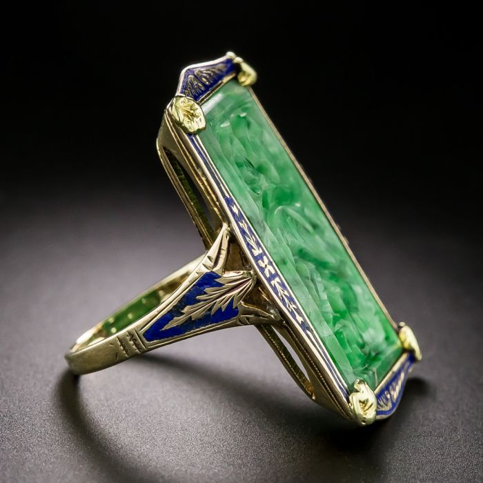アート・デザイン・音楽 Fine Chinese Ceramics, Jadeite Jewellery Art Deco Carved Jade And Enamel Ring