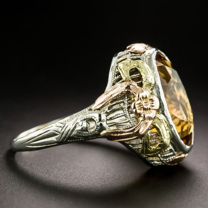 Art Deco Citrine Tri Color Gold Ring