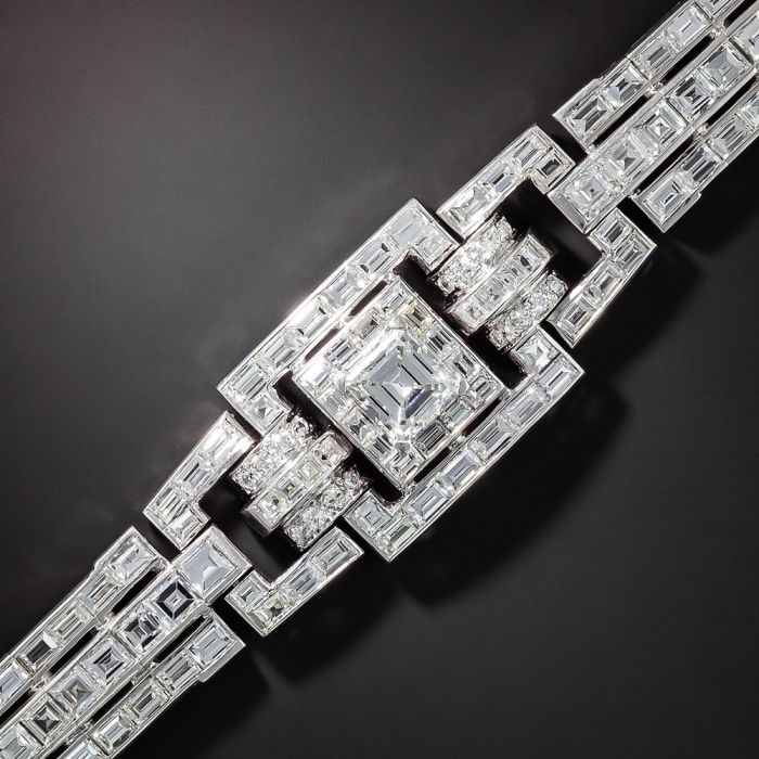 【VINTAGE HOLLYWOOD】Vintage 2008 Square Bracelet Vintage Art Deco Diamond Platinum Delicate Square Link Bracelet