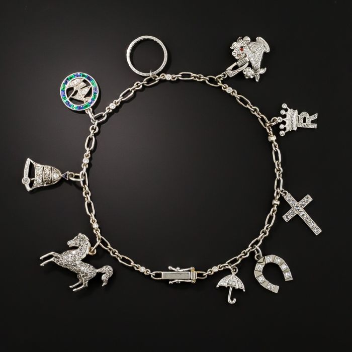Art Deco Diamond Charm Bracelet With Cartier Horseshoe