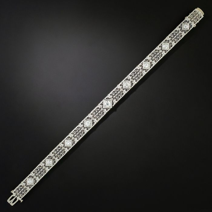 Vintage Antique Art Deco Filigree Link Diamond Cut Bracelet about cheapest 7.5” long