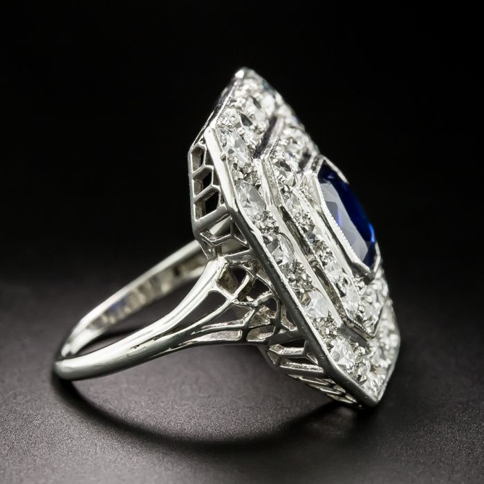 Art Deco No-Heat Sapphire and Diamond Double Halo Ring