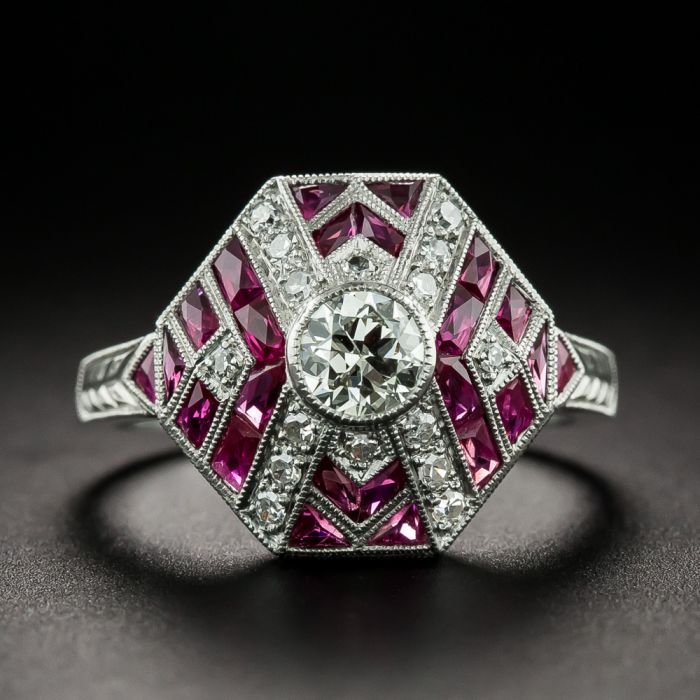 Vintage Art Deco Style 3.68 Ct Round Cut & Ruby Cz Diamond Antique Engagement Cocktail Ring Vintage Style Ring Antique Art cheapest Deco Ring