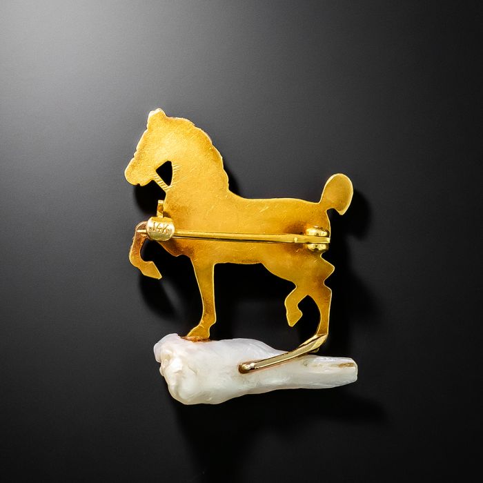 Ancienne Broche Pin's Cheval – Plaqué Or 18K (750) – Bijou Vintage