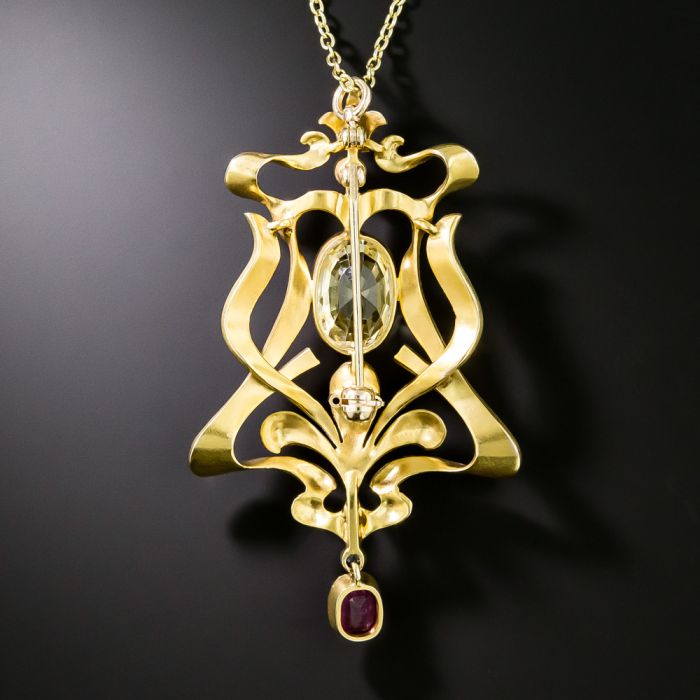 Art Nouveau 5.60 Carat No-Heat Yellow Sapphire And Tourmaline