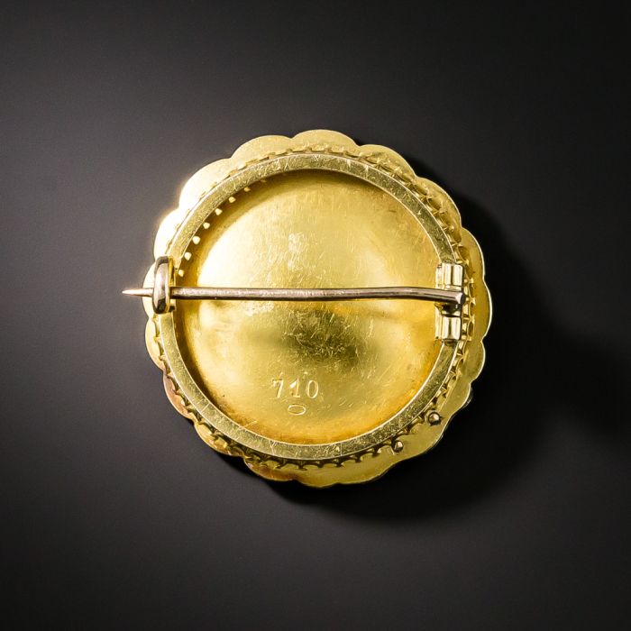 Art Nouveau Enamel Portrait and Diamond Pin