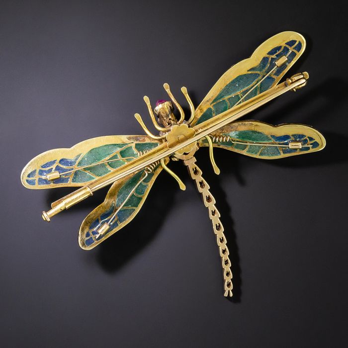 Art Nouveau Inspired Plique A Jour Dragonfly Brooch