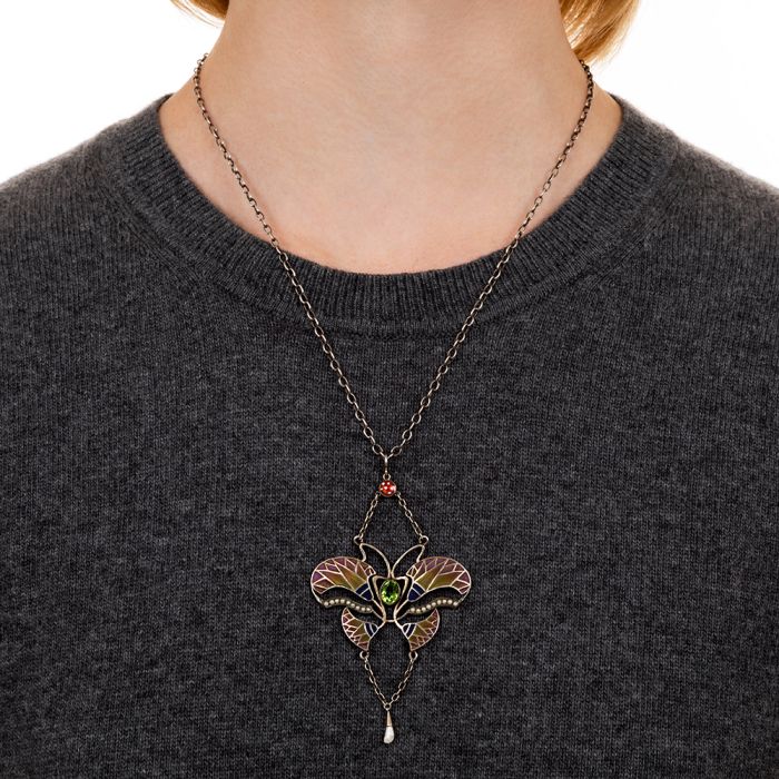 1928 Jewelry Women's Butterfly Enamel Necklace - Blue Ombre Pendant, 16-19 Inch Adjustable - View #4