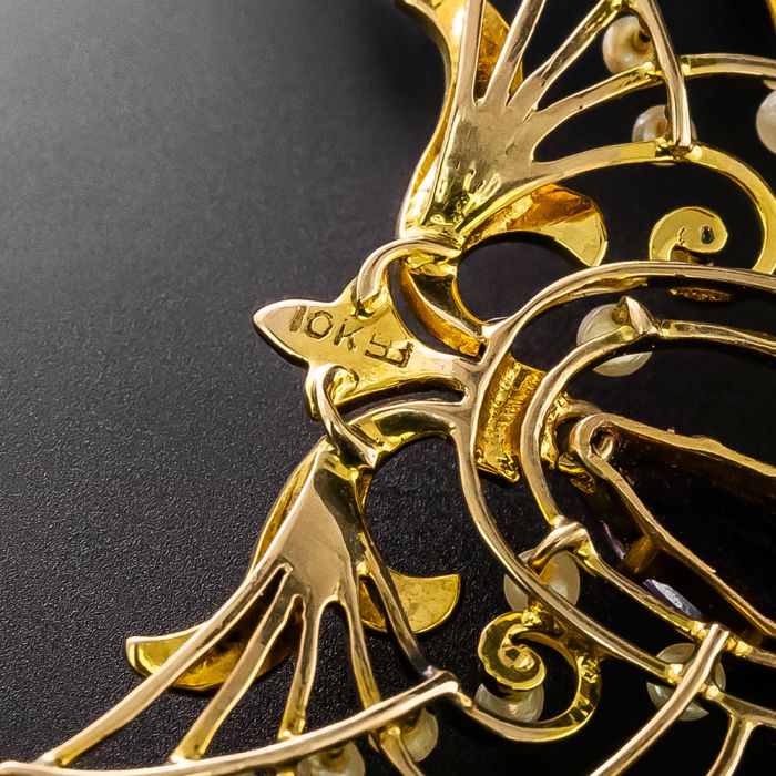 Art Nouveau Seed Pearl and Amethyst Drop Necklace by Sulzberger