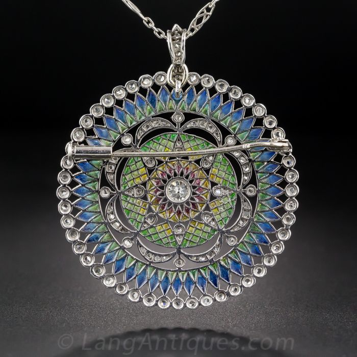 Belle Epoque Plique-a-Jour Enamel Pendant Brooch