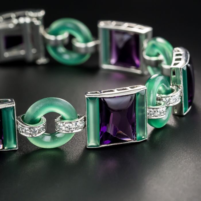 Bracelet Et Broche Art Déco émail Pensée Violette - Argent Sterling 1920, Vintage, Marcasite - Occasion