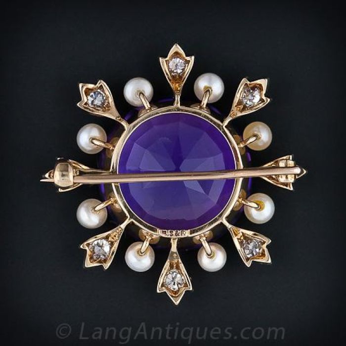 Black Starr & Frost Amethyst Diamond Pearl Brooch